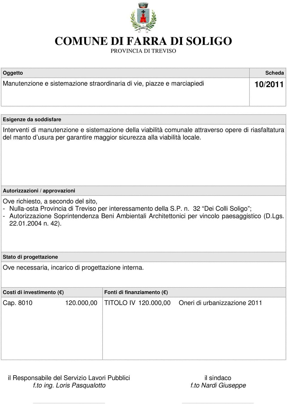 Ove richiesto, a secondo del sito, - Nulla-osta Provincia di Treviso per interessamento della S.P. n.