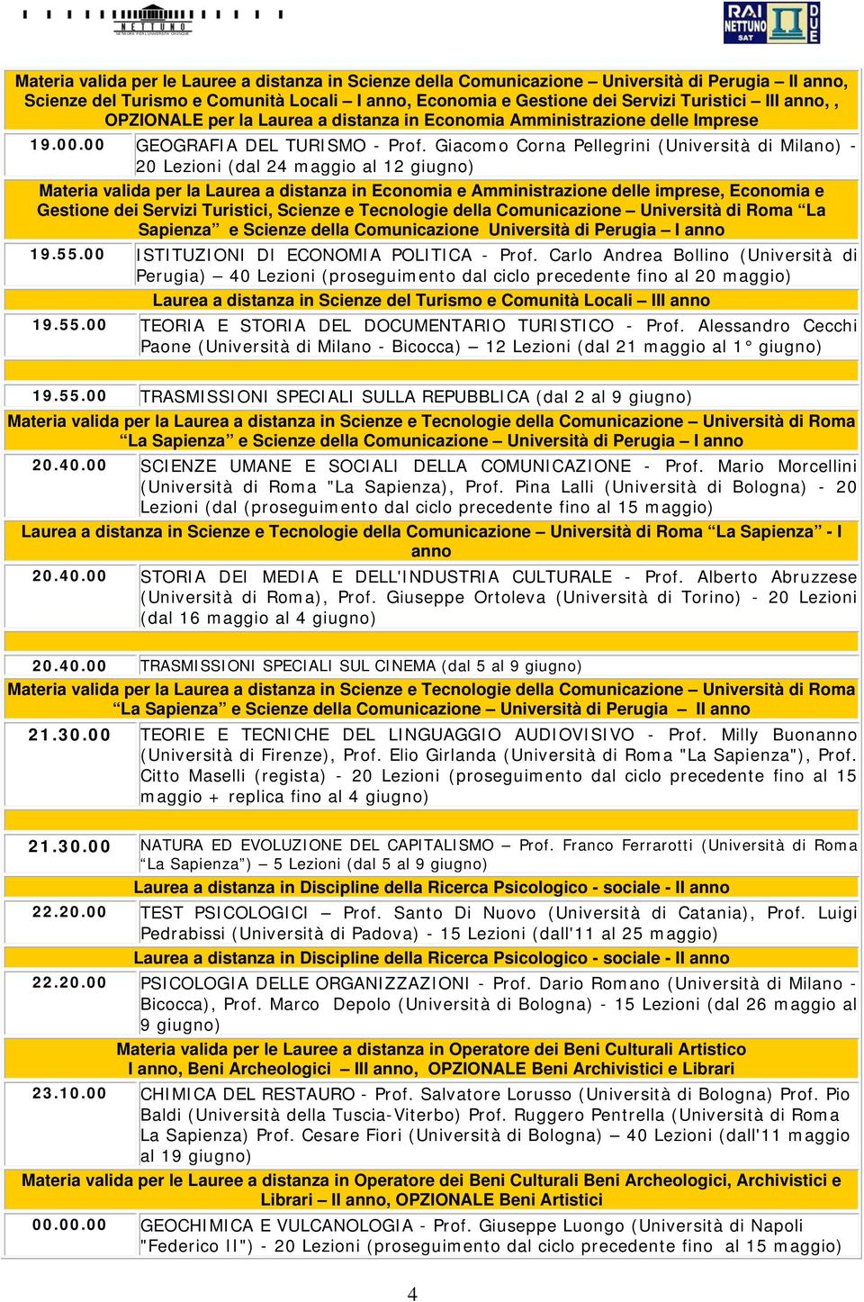 Giacomo Corna Pellegrini (Università di Milano) - 20 Lezioni (dal 24 maggio al 12 giugno) Materia valida per la Laurea a distanza in Economia e Amministrazione delle imprese, Economia e Gestione dei