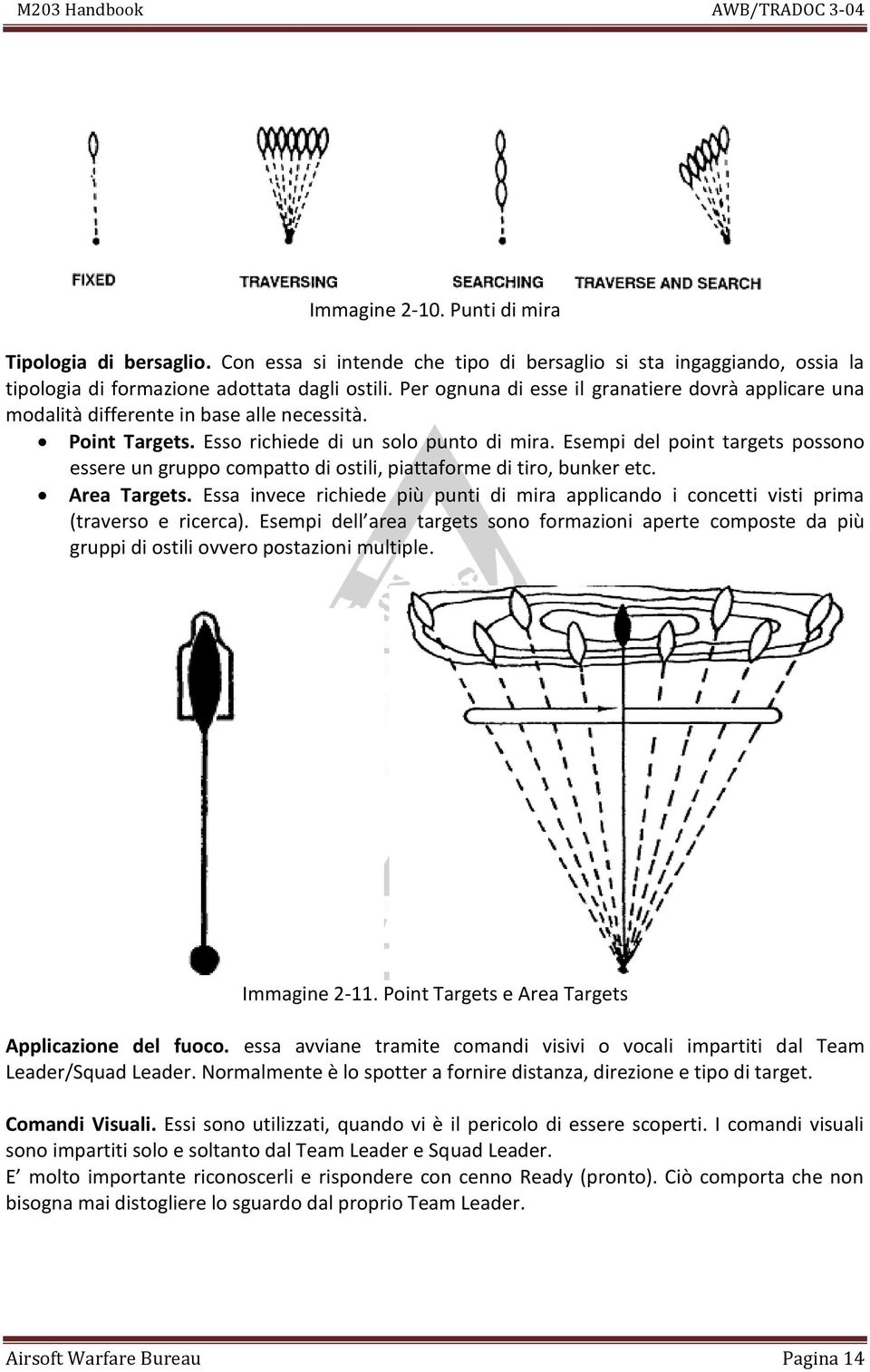 Esempi del point targets possono essere un gruppo compatto di ostili, piattaforme di tiro, bunker etc. Area Targets.