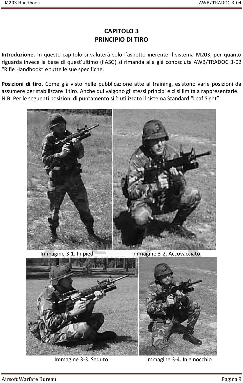 3-02 Rifle Handbook e tutte le sue specifiche. Posizioni di tiro.