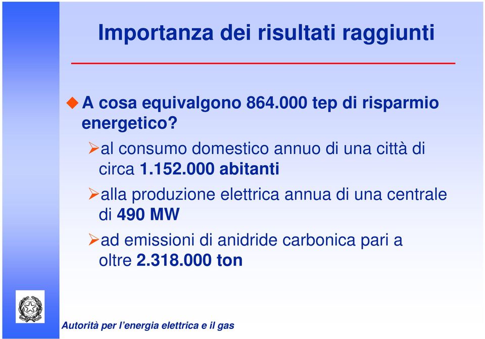 al consumo domestico annuo di una città di circa 1.152.