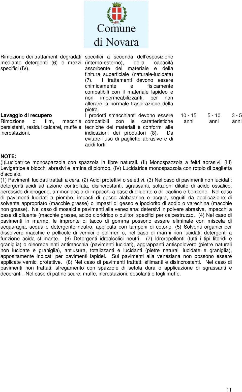 I trattamenti devono essere chimicamente e fisicamente compatibili con il materiale lapideo e non impermeabilizzanti, per non alterare la normale traspirazione della pietra.