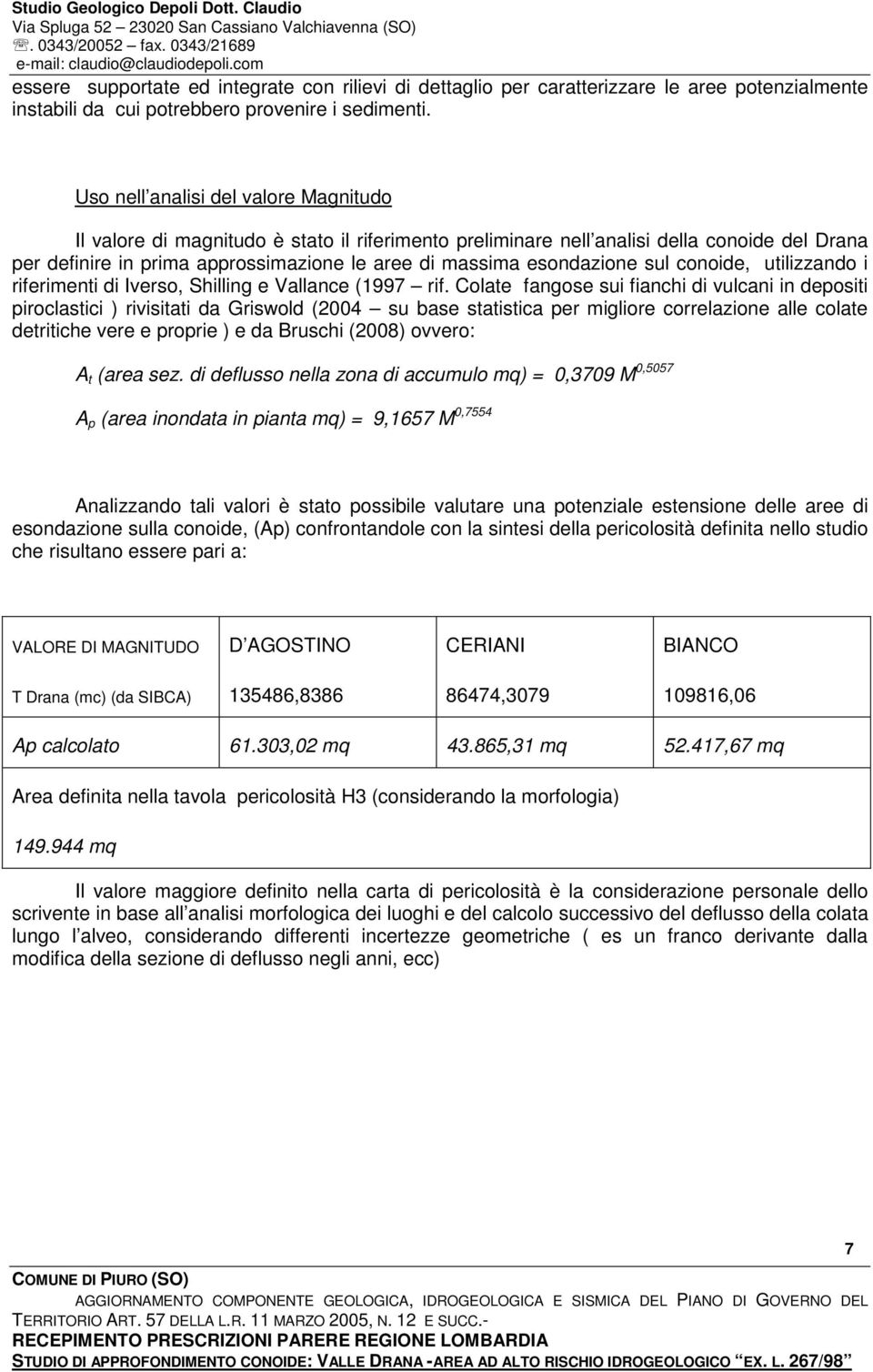 esondazione sul conoide, utilizzando i riferimenti di Iverso, Shilling e Vallance (1997 rif.