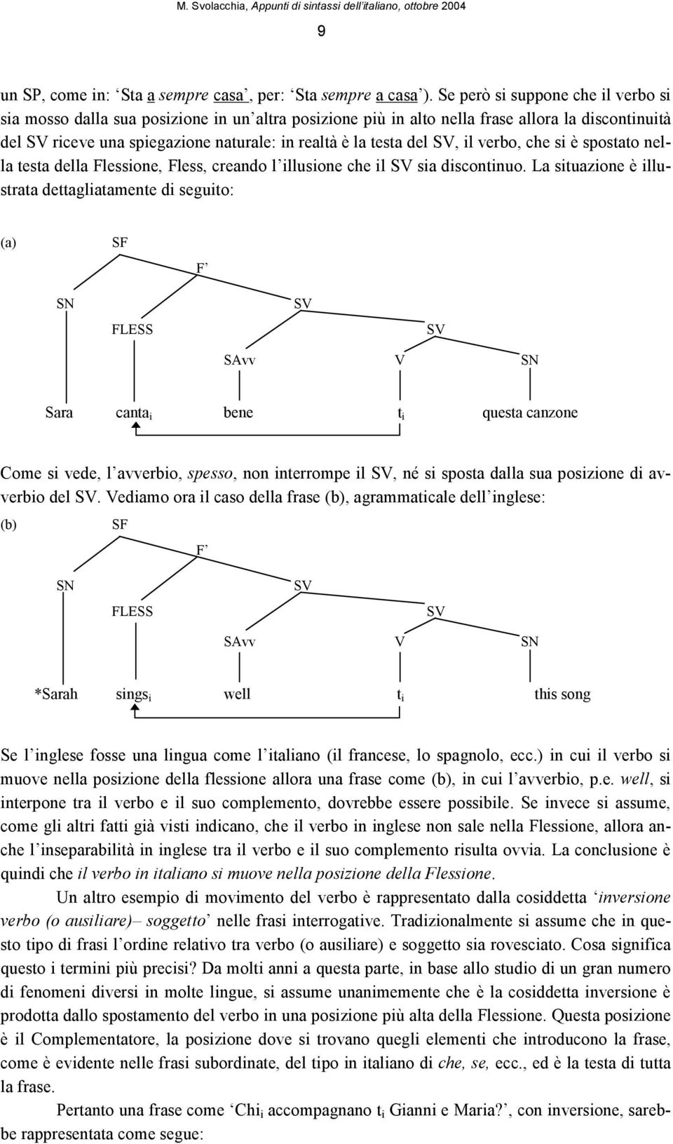 il verbo, che si è spostato nella testa della Flessione, Fless, creando l illusione che il sia discontinuo.