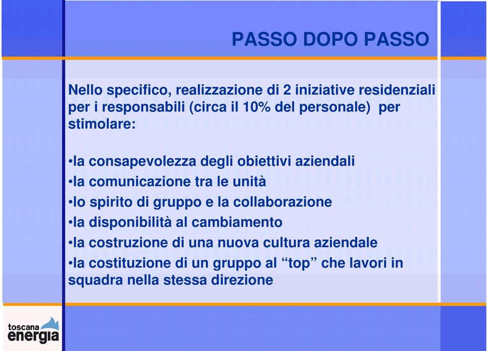 le unità lo spirito di gruppo e la collaborazione la disponibilità al cambiamento la costruzione di una