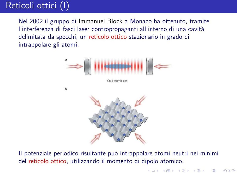 reticolo ottico stazionario in grado di intrappolare gli atomi.