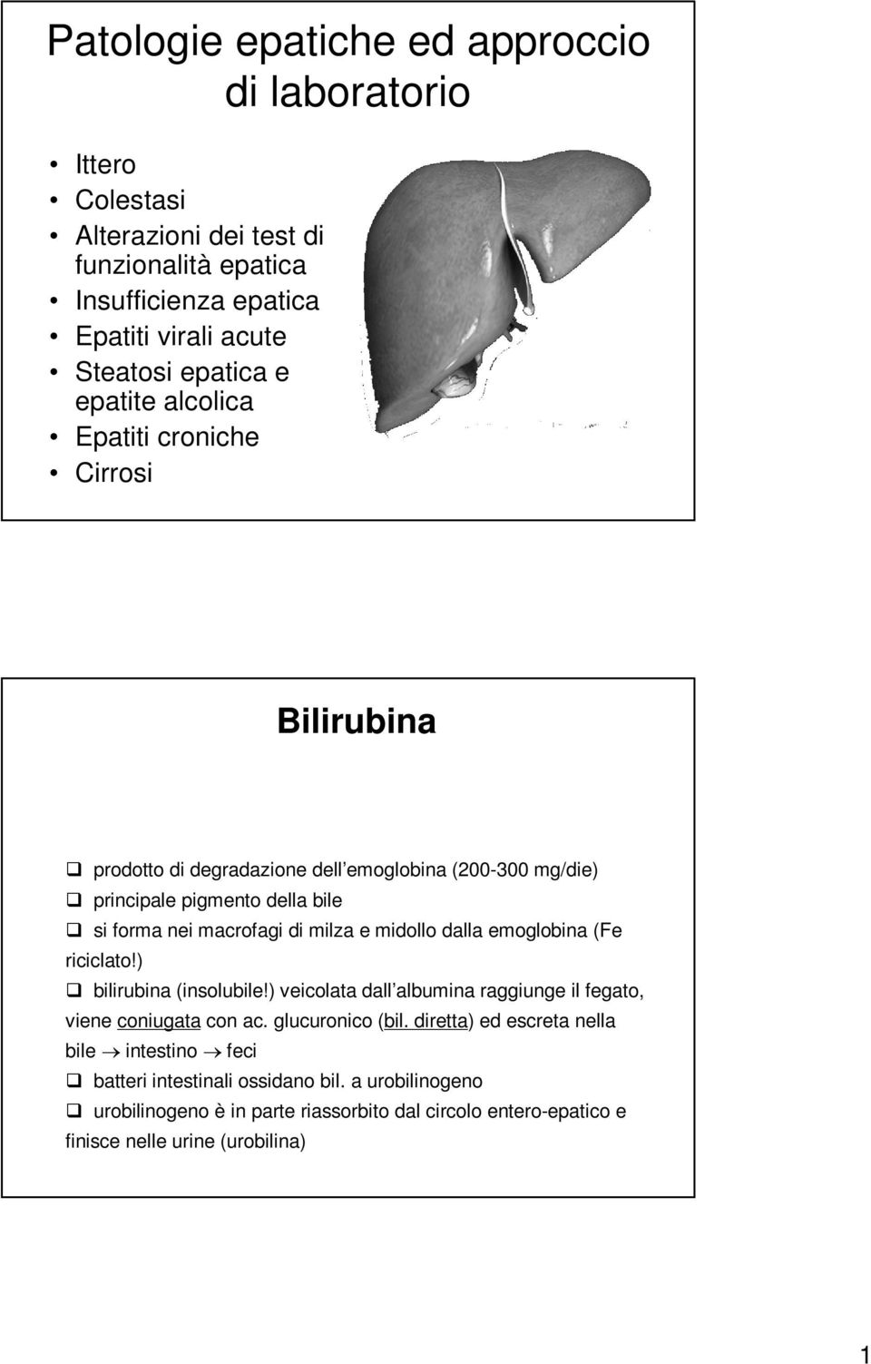 e midollo dalla emoglobina (Fe riciclato!) bilirubina (insolubile!) veicolata dall albumina raggiunge il fegato, viene coniugata con ac. glucuronico (bil.