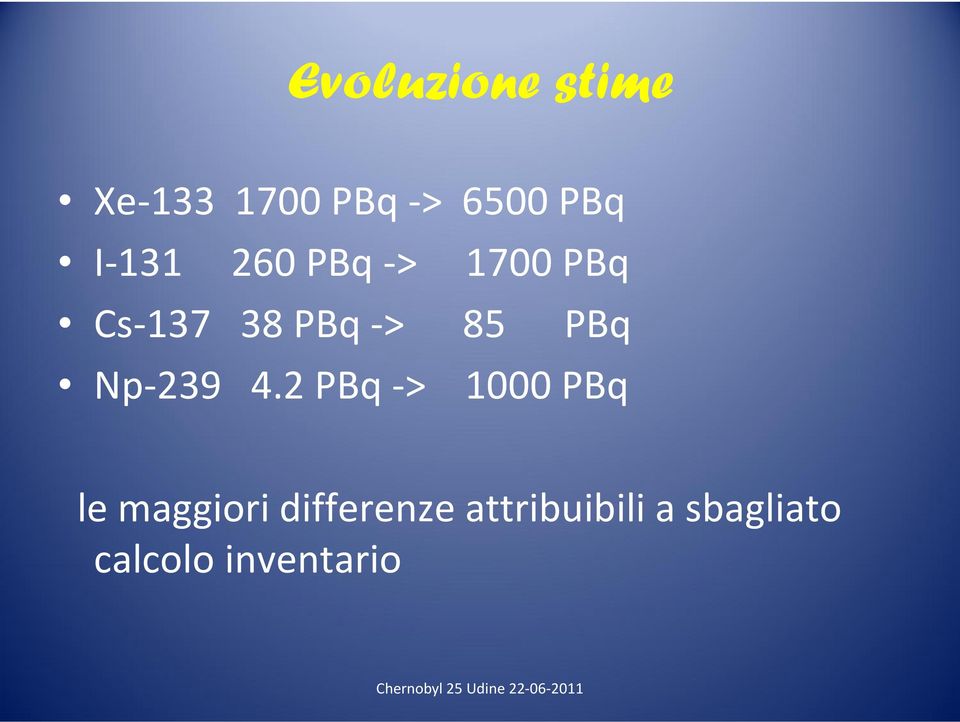 2PBq-> 1000PBq le maggiori differenze attribuibili