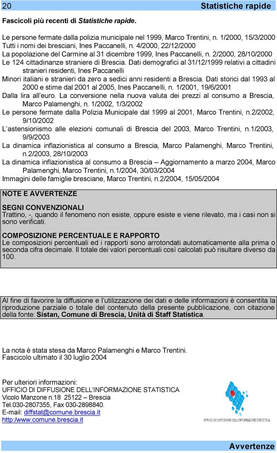 2/2000, 28/10/2000 Le 124 cittadinanze straniere di Brescia.