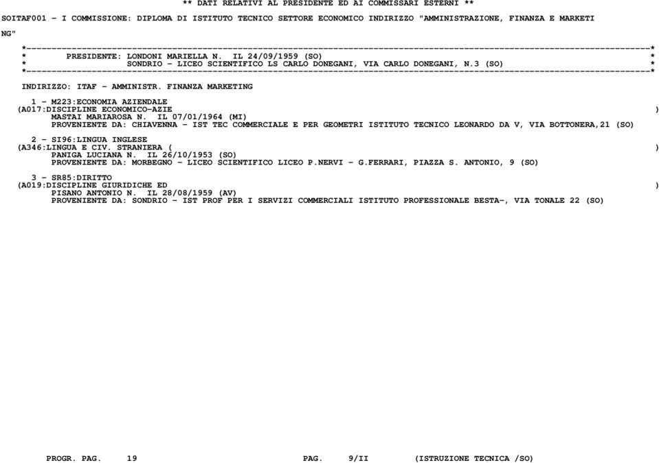 FINANZA MARKETING 1 - M223:ECONOMIA AZIENDALE (A017:DISCIPLINE ECONOMICO-AZIE ) MASTAI MARIAROSA N.