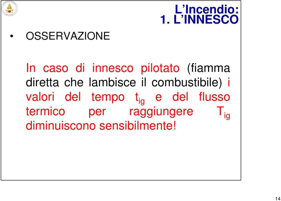 diretta che lambisce il combustibile) i valori del