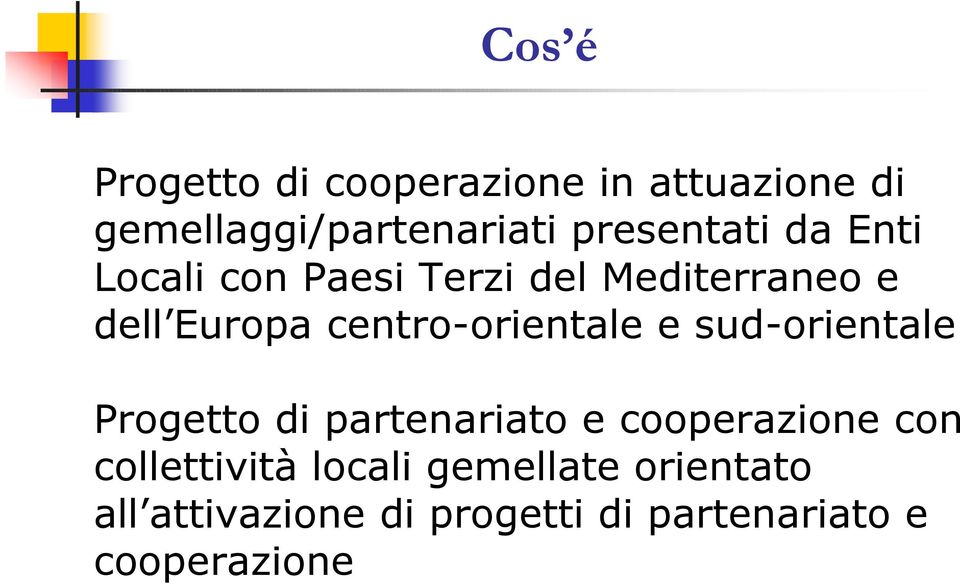 centro-orientale e sud-orientale Progetto di partenariato e cooperazione con