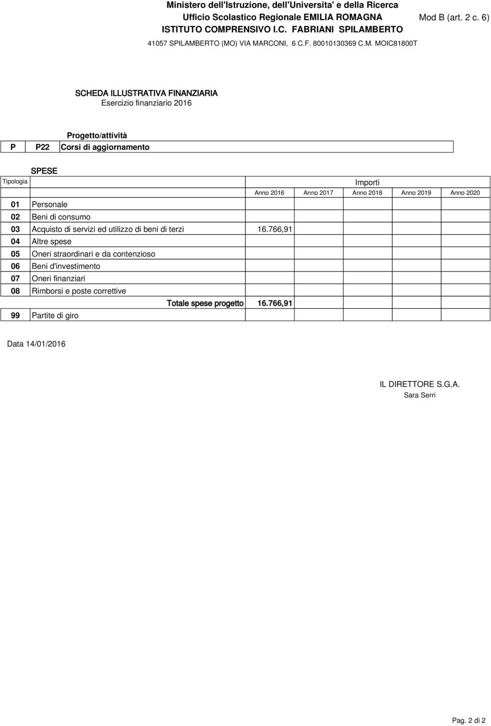 766,91 04 Altre spese 05 Oneri straordinari e da contenzioso 06 Beni d'investimento 07 Oneri