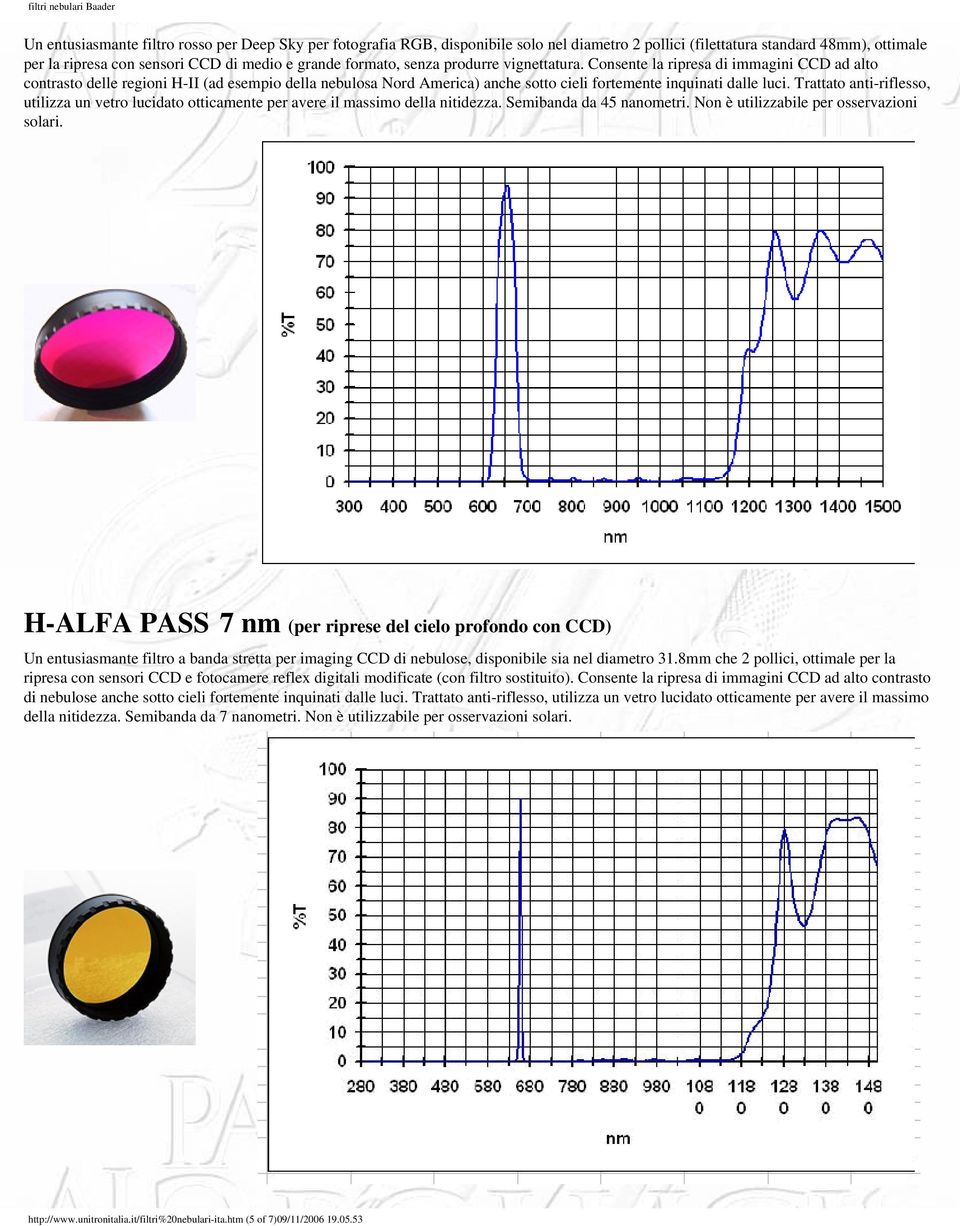 Trattato anti-riflesso, utilizza un vetro lucidato otticamente per avere il massimo della nitidezza. Semibanda da 45 nanometri. Non è utilizzabile per osservazioni solari.