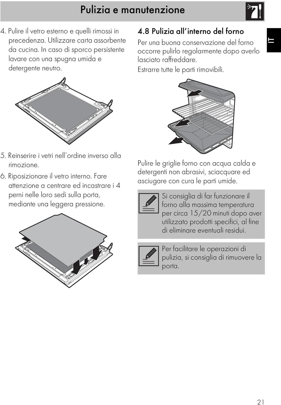 Reinserire i vetri nell ordine inverso alla rimozione. 6. Riposizionare il vetro interno.