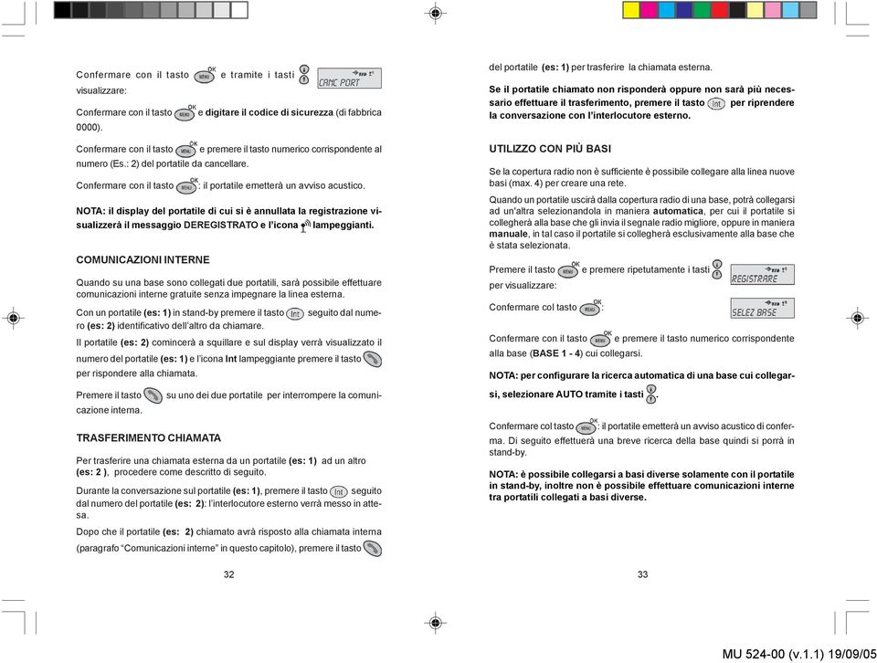 COMUNICAZIONI INTERNE Quando su una base sono collegati due portatili, sarà possibile effettuare comunicazioni interne gratuite senza impegnare la linea esterna.