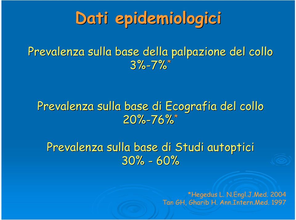 20%-76% * Prevalenza sulla base di Studi autoptici 30% - 60%