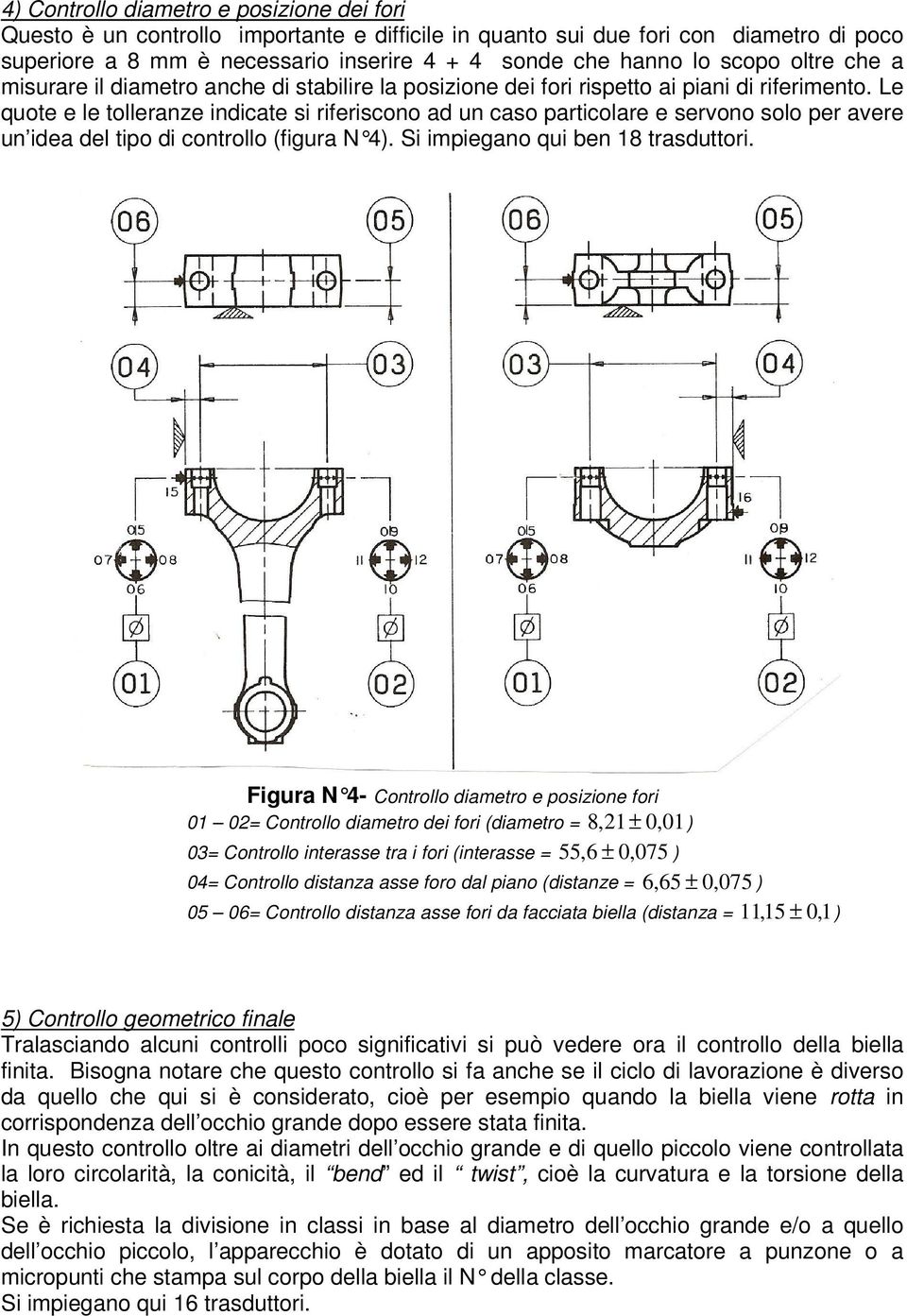 Le quote e le tolleranze indicate si riferiscono ad un caso particolare e servono solo per avere un idea del tipo di controllo (figura N 4). Si impiegano qui ben 18 trasduttori.