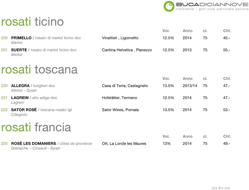 - rosati toscana 220 ALLEGRA / bolgheri doc Casa di Terra, Castagneto 13.5% 2013/14 75 47.