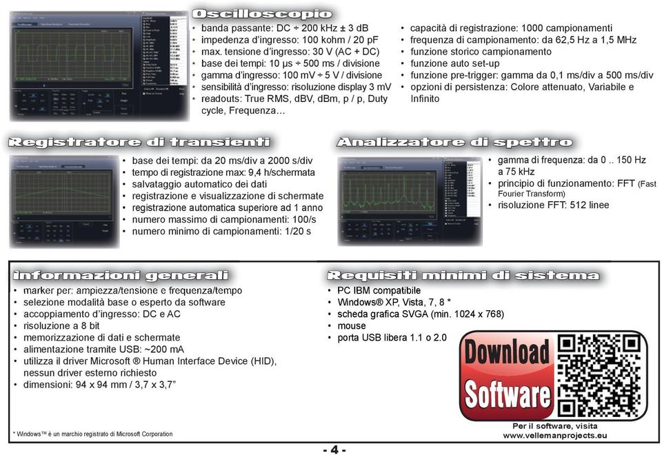 / p, Duty cycle, Frequenza capacità di registrazione: 1000 campionamenti frequenza di campionamento: da 62,5 Hz a 1,5 MHz funzione storico campionamento funzione auto set-up funzione pre-trigger: