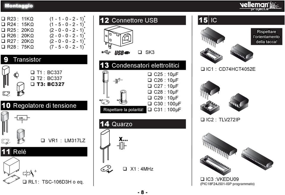 .. 12 Connettore USB 13 Condensatori elettrolitici C... Rispettare la polarità!