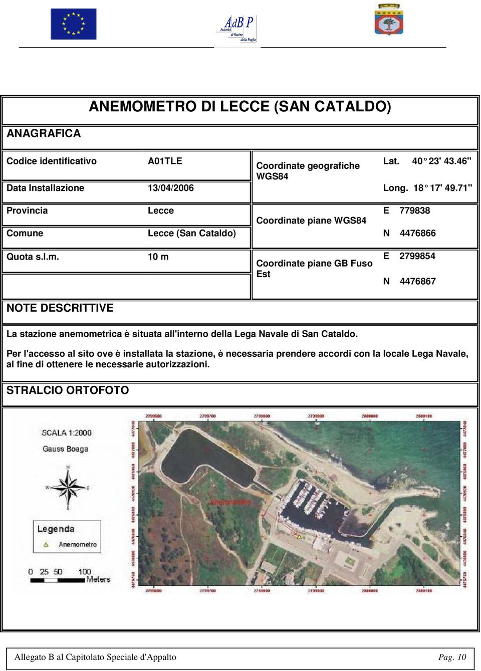 ne Lecce (San Cataldo) N 4476866 Quota s.l.m.