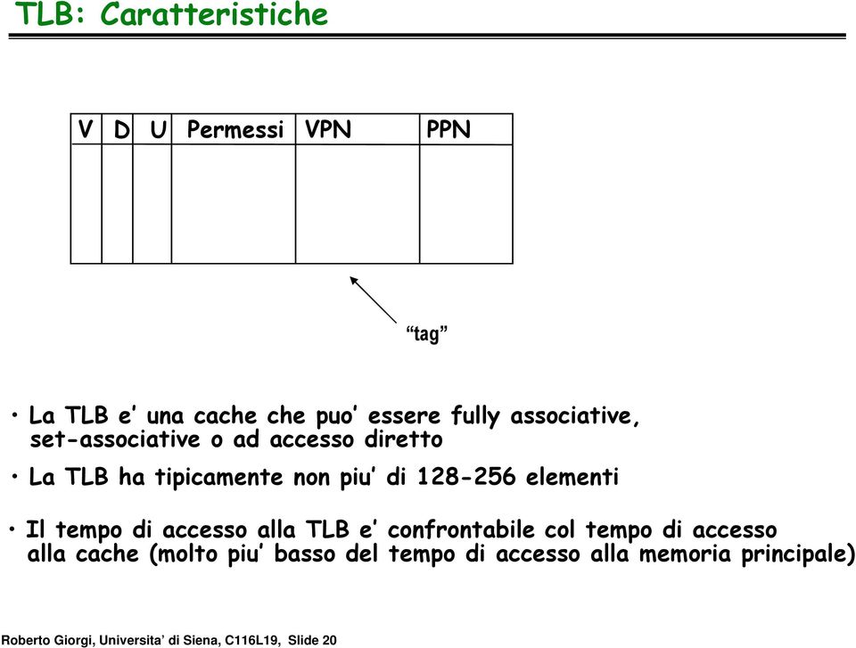elementi Il tempo di accesso alla TLB e confrontabile col tempo di accesso alla cache (molto