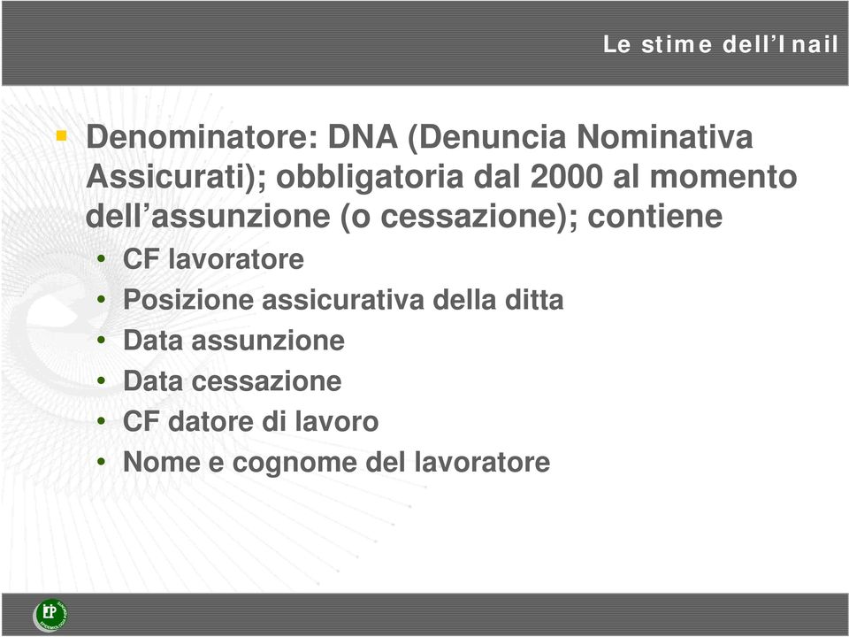 cessazione); contiene CF lavoratore Posizione assicurativa della