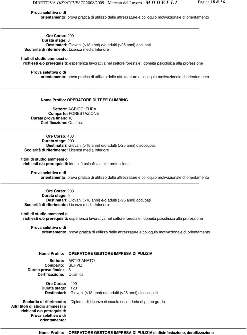 prova pratica di utilizzo delle attrezzature e colloquio motivazionale di orientamento Nome Profilo: OPERATORE DI TREE CLIMBING Settore: AGRICOLTURA Comparto: FORESTAZIONE Certificazione: Qualifica