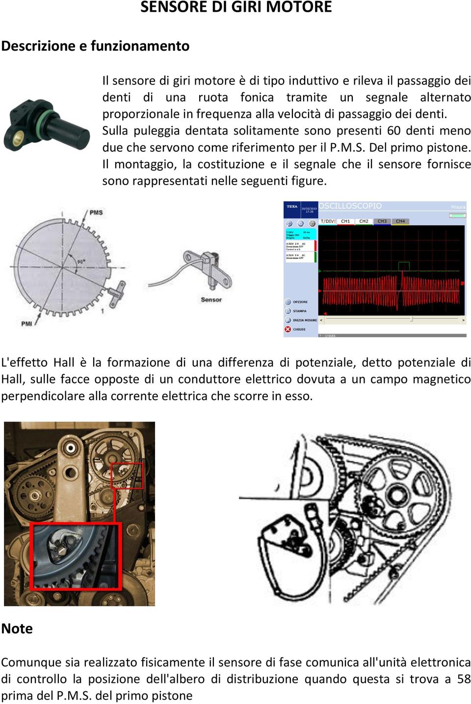 Il montaggio, la costituzione e il segnale che il sensore fornisce sono rappresentati nelle seguenti figure.