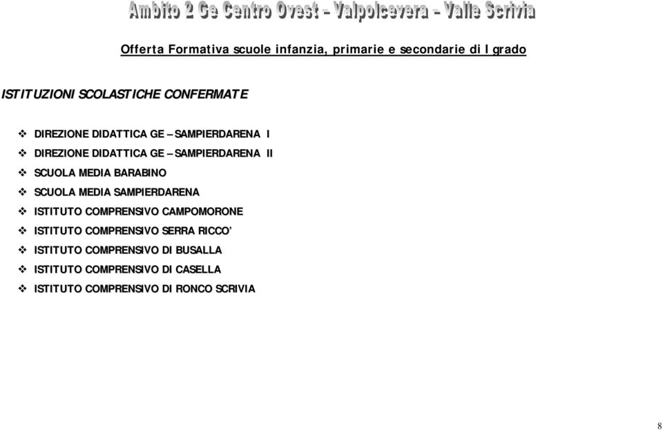 MEDIA BARABINO SCUOLA MEDIA SAMPIERDARENA ISTITUTO COMPRENSIVO CAMPOMORONE ISTITUTO COMPRENSIVO