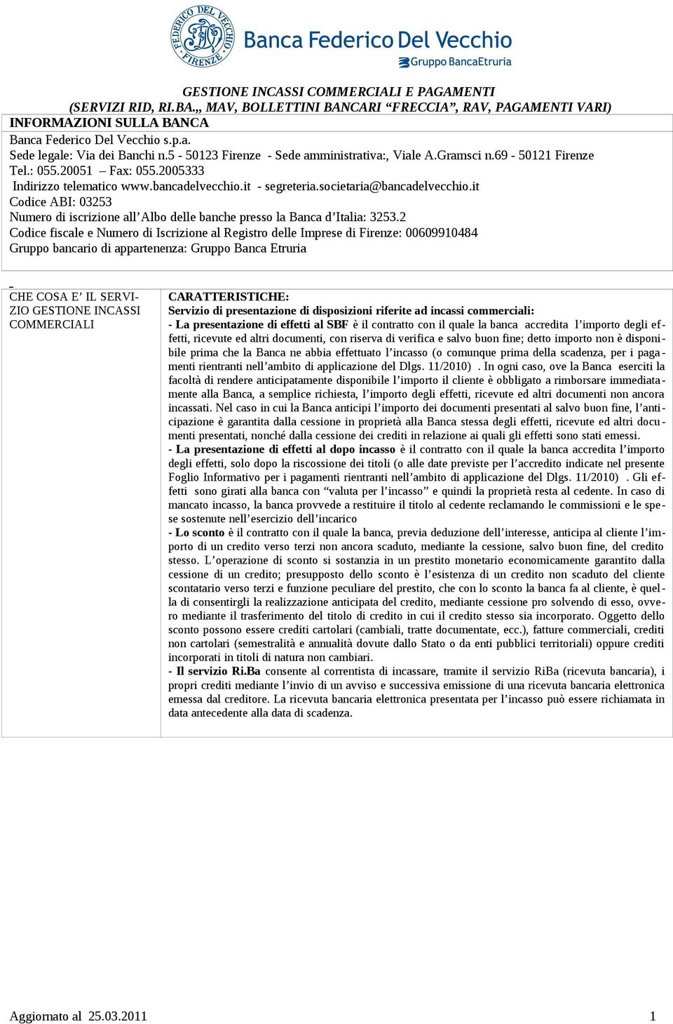 it Codice ABI: 03253 Numero di iscrizione all Albo delle banche presso la Banca d Italia: 3253.