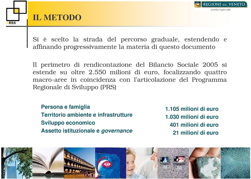550 milioni di euro, focalizzando quattro macro-aree in coincidenza con l articolazione del Programma Regionale di Sviluppo (PRS)