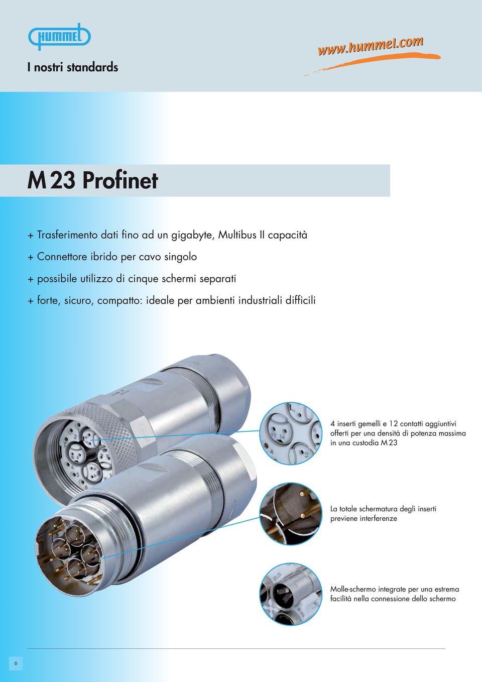 4 inserti gemelli e 12 contatti aggiuntivi offerti per una densità di potenza massima in una custodia M 23 La totale