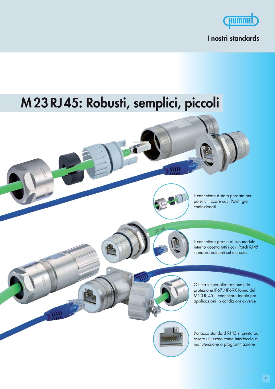 Il connettore grazie al suo modulo interno accetta tutti i cavi Patch RJ 45 standard esistenti sul mercato.