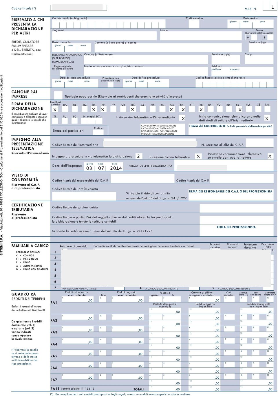 Nome carica Provincia (sigla) Data carica giorno mese anno Sesso (barrare la relativa casella) M C.a.p.