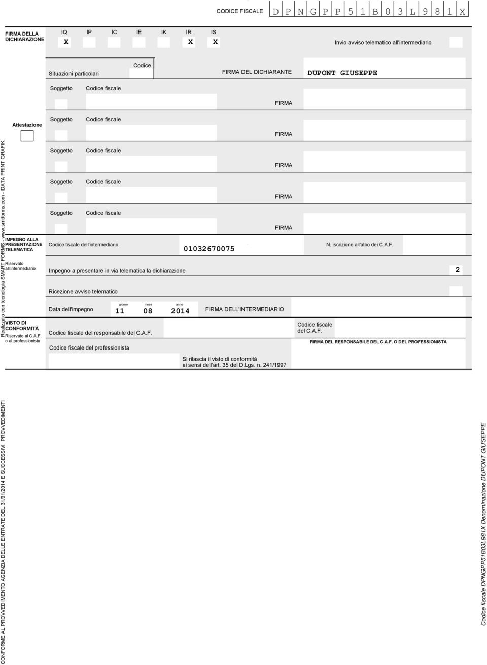 RMA Attestazione Soggetto fiscale FI