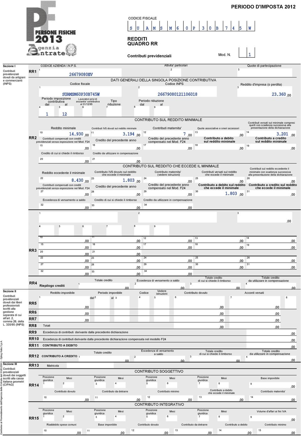 contributiva al // DATI GENERALI DELLA SINGOLA POSIZIONE CONTRIBUTIVA INPS Tipo riduzione Attivita' particolari Reddito d'impresa (o perdita) Contributi versati sul minimale compresi quelli con