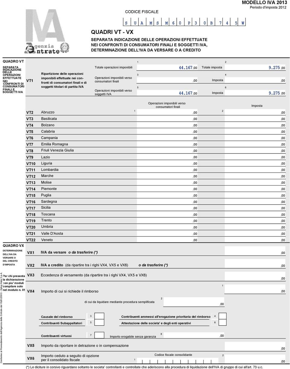 imponibili effettuate nei confronti di consumatori finali e di soggetti titolari di partita IVA Totale operazioni imponibili Operazioni imponibili verso consumatori finali Operazioni imponibili verso