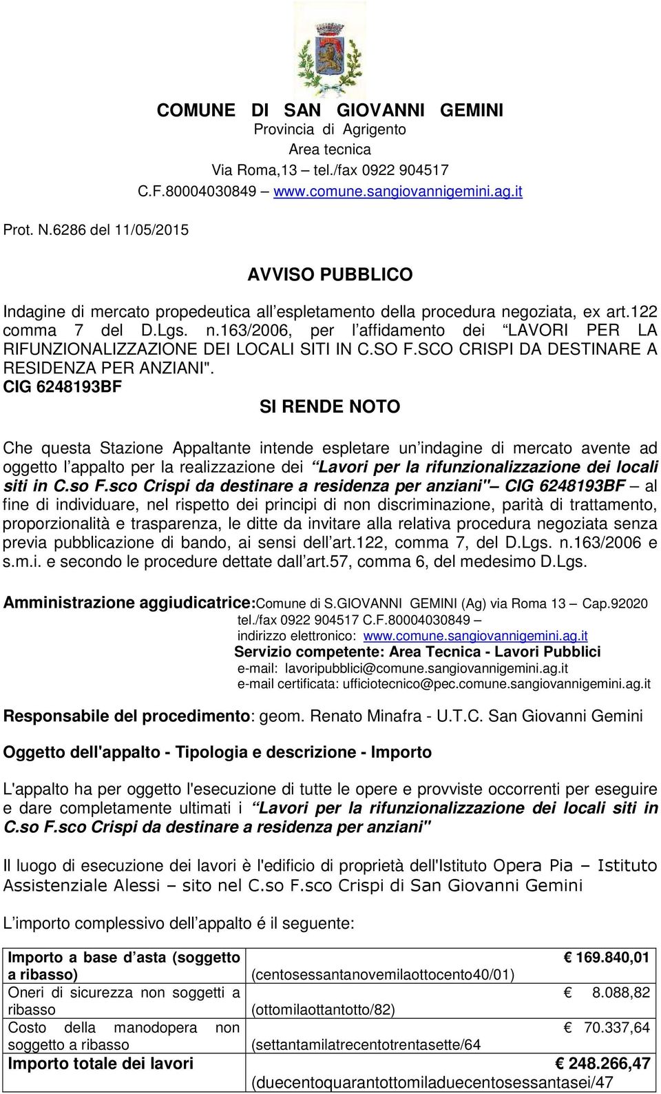 SO F.SCO CRISPI DA DESTINARE A RESIDENZA PER ANZIANI".