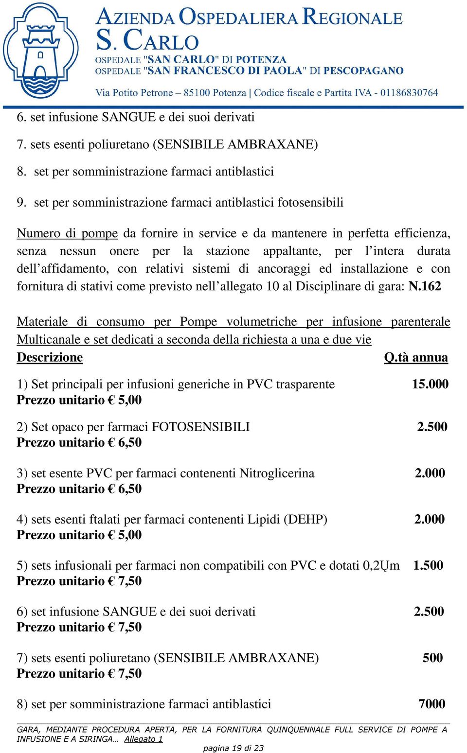 durata dell affidamento, con relativi sistemi di ancoraggi ed installazione e con fornitura di stativi come previsto nell allegato 10 al Disciplinare di gara: N.