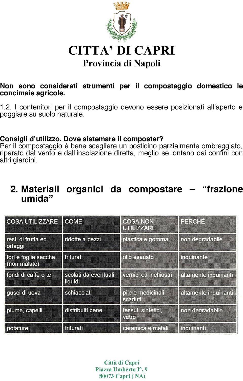 Consigli d utilizzo. Dove sistemare il composter?