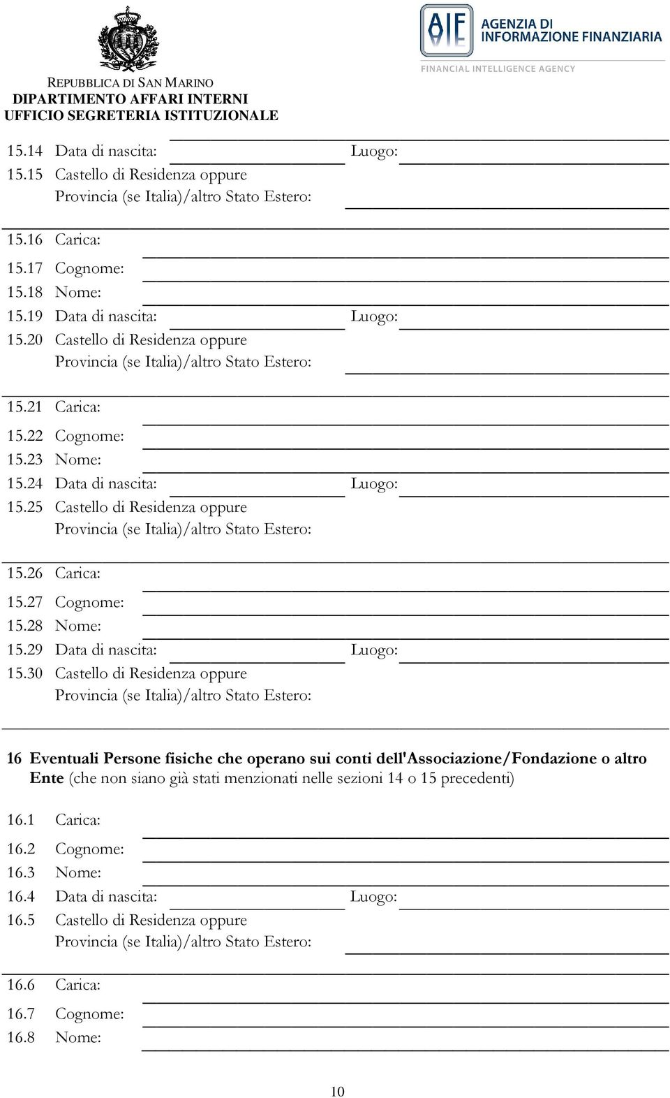 28 Nome: 15.29 Data di nascita: Luogo: 15.