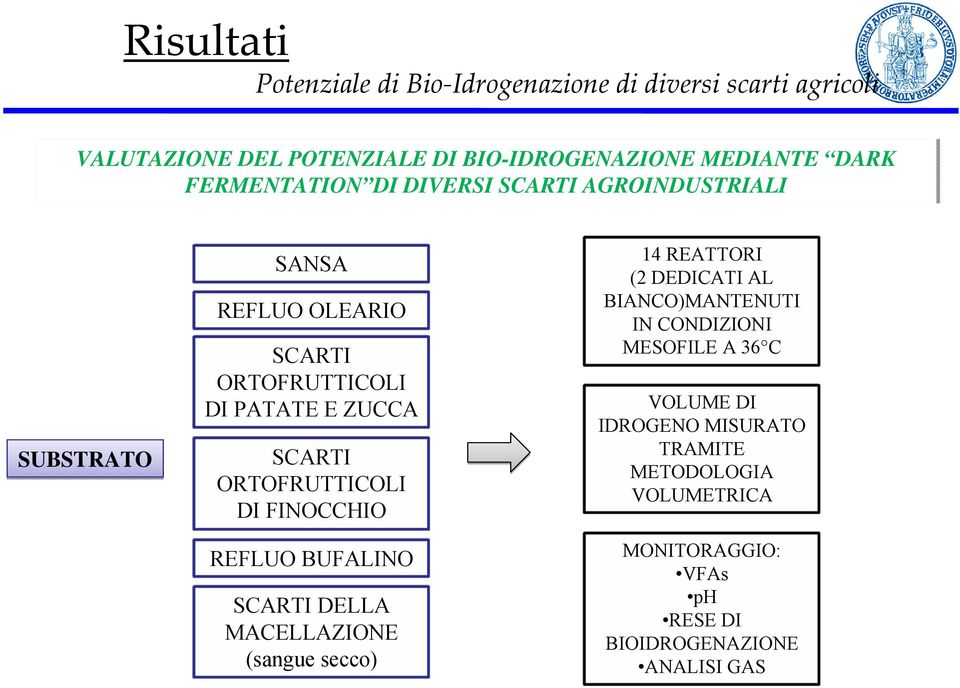 ORTOFRUTTICOLI DI FINOCCHIO REFLUO BUFALINO SCARTI DELLA MACELLAZIONE (sangue secco) 14 REATTORI (2 DEDICATI AL BIANCO)MANTENUTI IN