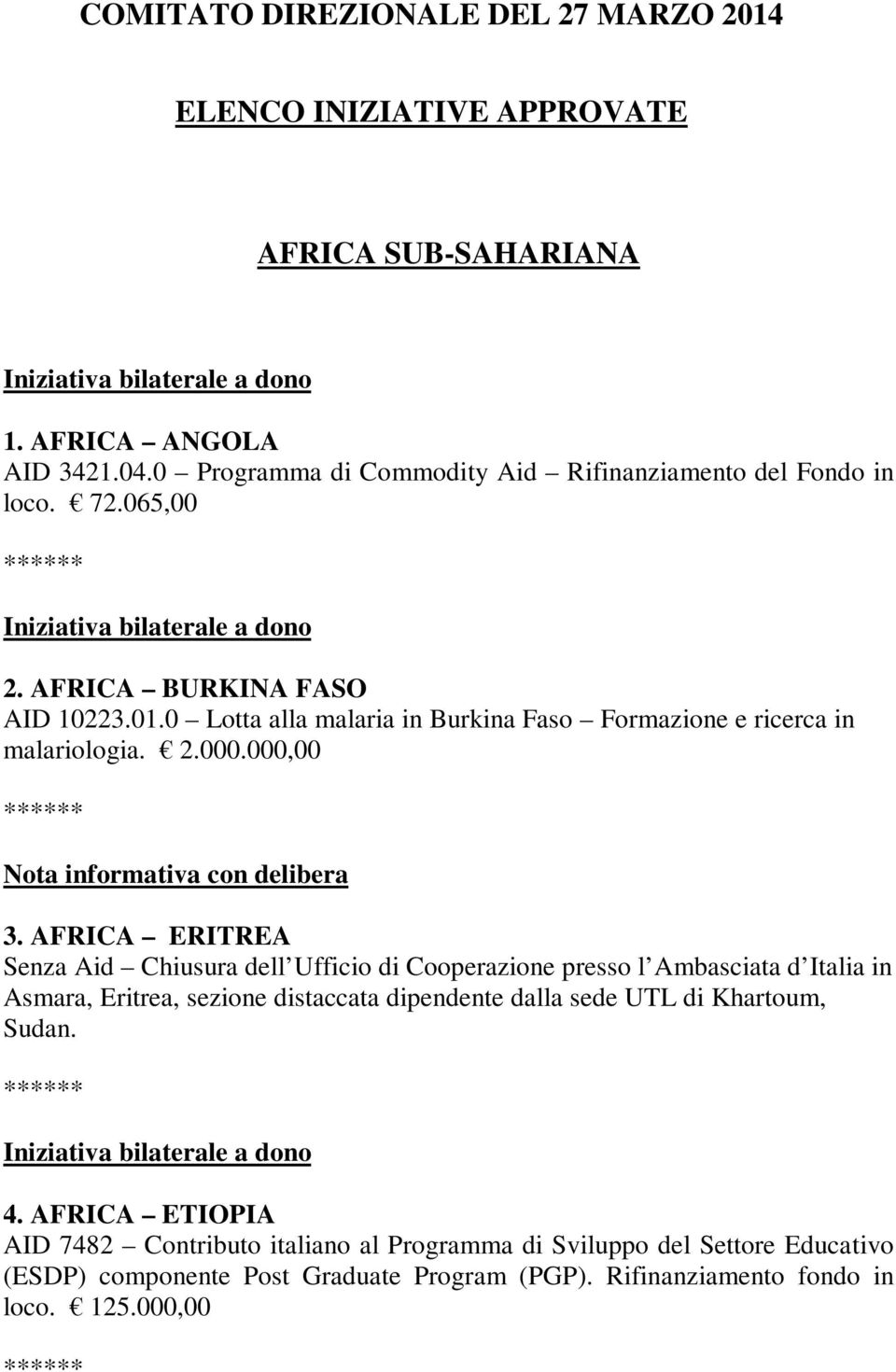 0 Lotta alla malaria in Burkina Faso Formazione e ricerca in malariologia. 2.000.000,00 3.