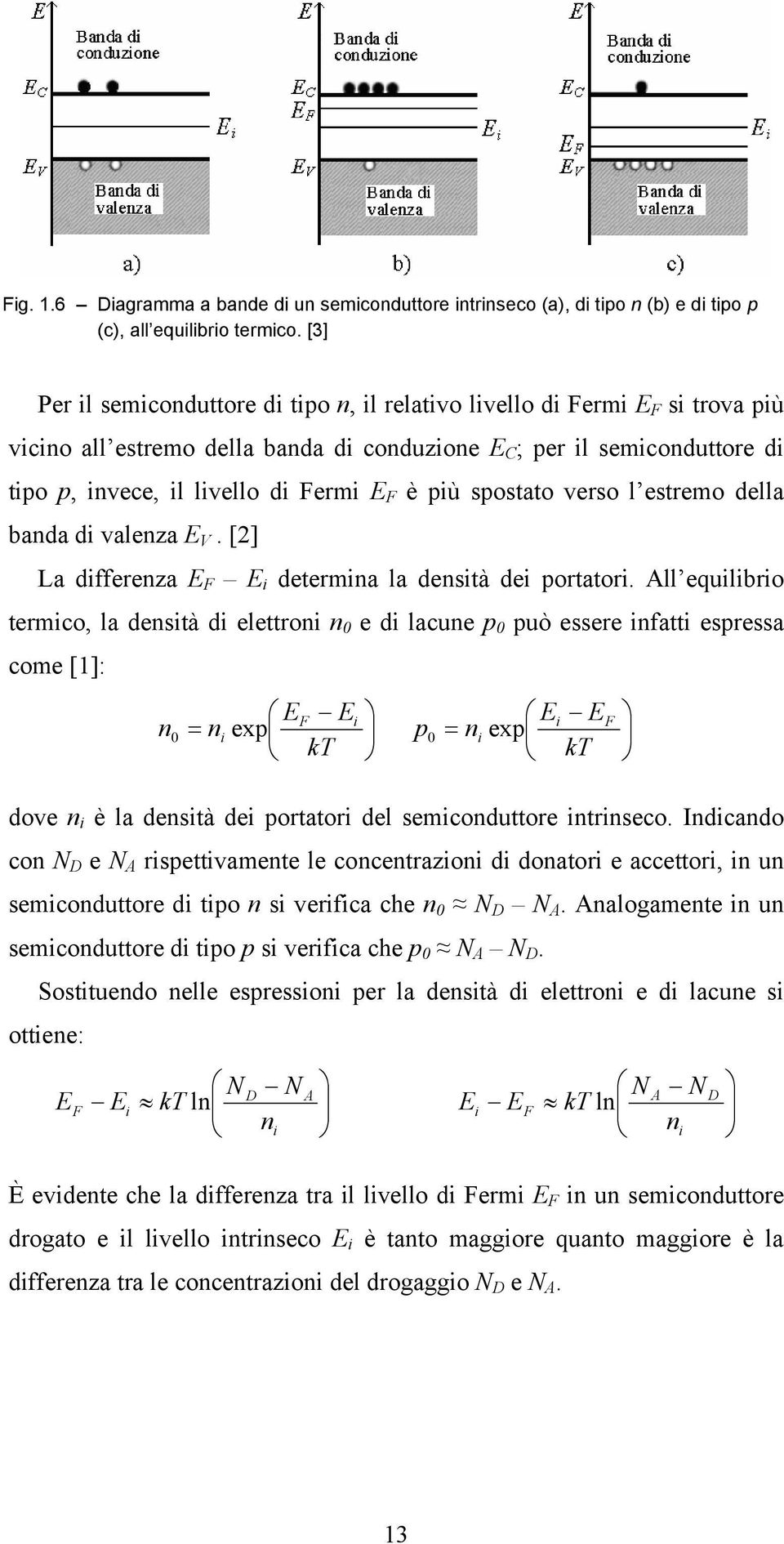 è più spostato verso l estremo della banda di valenza E V. [2] La differenza E F E i determina la densità dei portatori.