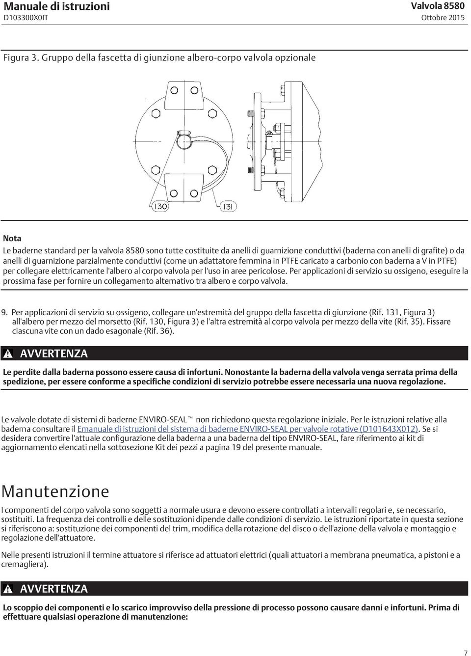 grafite) o da anelli di guarnizione parzialmente conduttivi (come un adattatore femmina in PTFE caricato a carbonio con baderna a V in PTFE) per collegare elettricamente l'albero al corpo valvola per