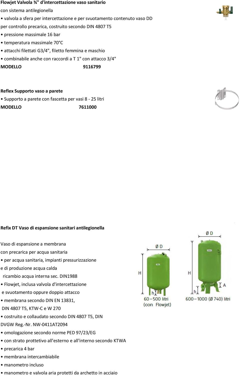 Supporto vaso a parete Supporto a parete con fascetta per vasi 8-25 litri MODELLO 7611000 Refix DT Vaso di espansione sanitari antilegionella Vaso di espansione a membrana con precarica per acqua