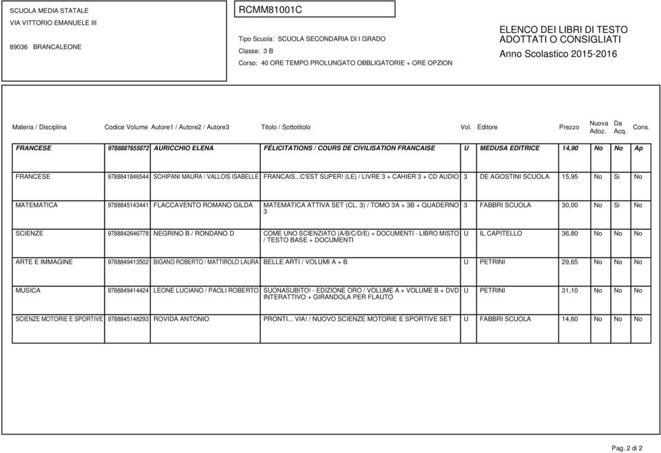 3) / TOMO 3A + 3B + QUADERNO 3 3 FABBRI SCUOLA 30,00 No Si No SCIENZE 9788842646778 NEGRINO B / RONDANO D COME UNO SCIENZIATO (A/B/C/D/E) + DOCUMENTI - LIBRO MISTO / TESTO BASE + DOCUMENTI U IL