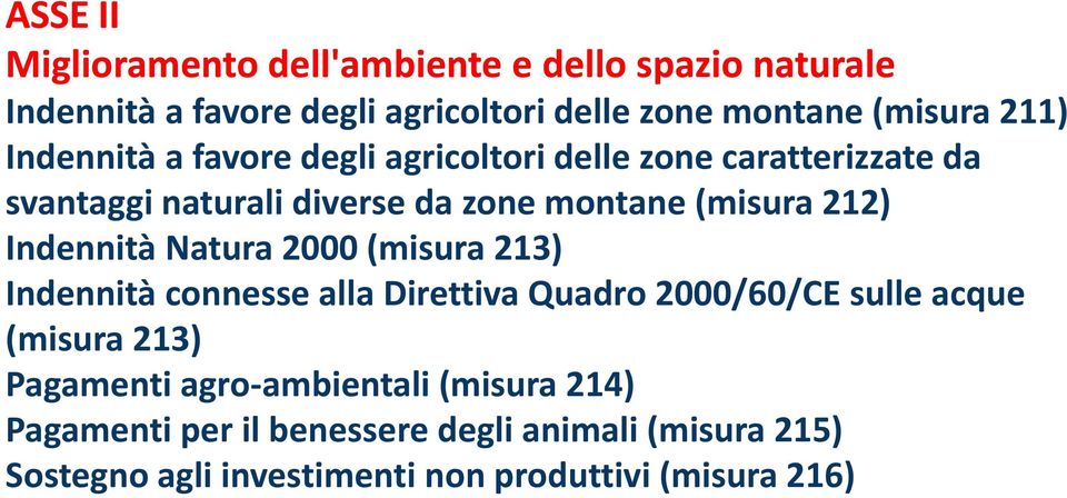 Indennità Natura 2000 (misura 213) Indennità connesse alla Direttiva Quadro 2000/60/CE sulle acque (misura 213) Pagamenti